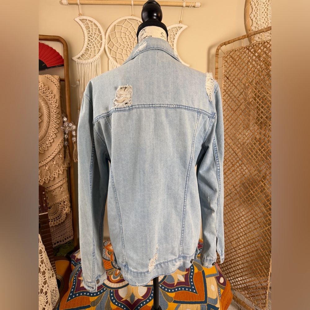 JayWalker Light Blue Distressed Denim Trucker Jacket - Picture 8 of 12